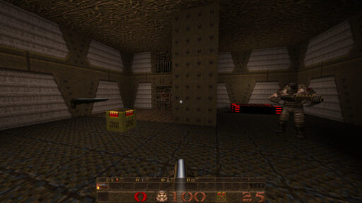 Screenshot of e3m1 from the original Quake release.